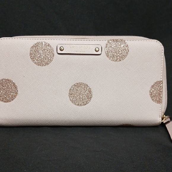 kate spade Handbags - Kate Spade Pink and Rose Gold Polka Dot Wallet